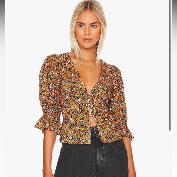 Free People Tops - Free People I Found You Printed Blouse Floral Mustard Boho Size Small